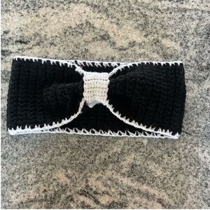 handmade black white crochet headband fall winter gear neutral
